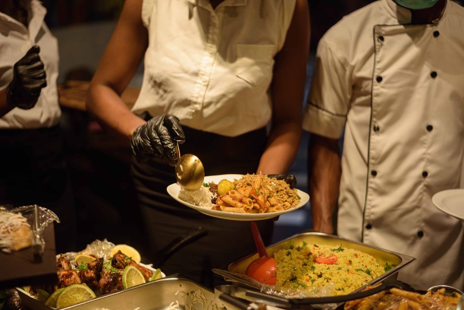 Professional catering staff serving an elegant event