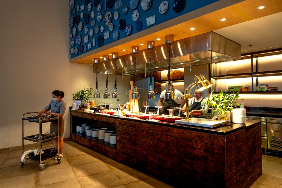 Abundant buffet food station for event catering